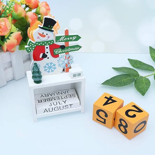 Miniatura 6 de BESPORTBLE Calendario de Adviento de Navidad Escritorio Bloque de Madera Cubo Muñeco de Nieve Figura para Navidad Fiesta Decoración de la Mesa Regalo