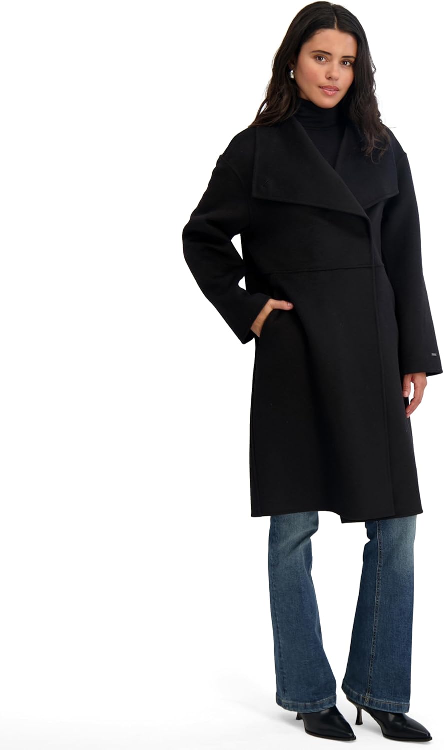 T Tahari Women's Isabelle Asymmentrical Wool Coal with Belt - Image 2