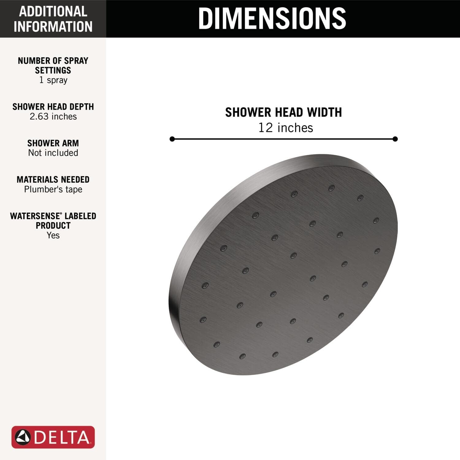 Delta -faucet 52160-KS-PR Universal Showering Components Showerhead, Lumicoat Black Stainless, 1.75 GPM Water Flow