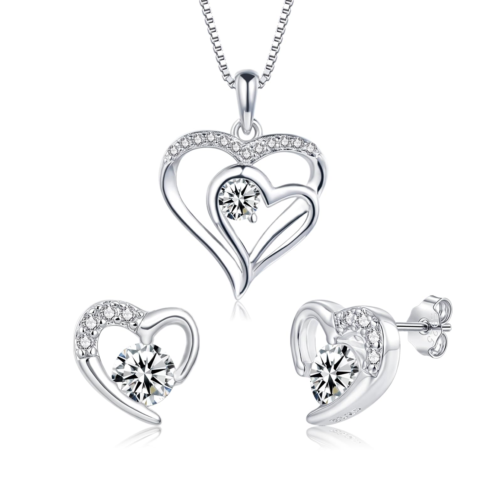 Halskette Ohrstecker Schmuckset, 2 PCS Silber 925 Herz Schmuck Set