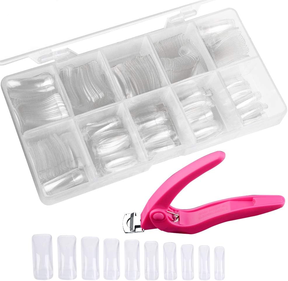 VINFUTUR 500pcs Natural False Nails Artificial Nails 10 Sizes Transparent Half Cover False Nail Tips + False Nail Clipper Acrylic Nail Tips Fake Nails Faulse Nails Kit