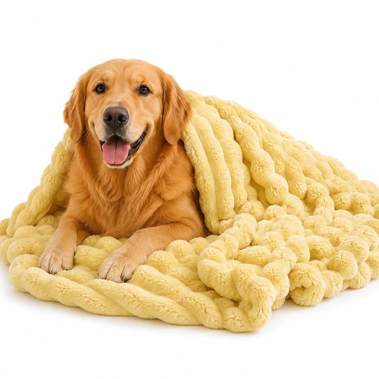Manta calmante para perro, manta amarilla para perro, suave piel de conejo sintética diseñada para mascotas, suave y cómoda para sofá en interiores, perrera (amarillo, 120 x 200 cm)