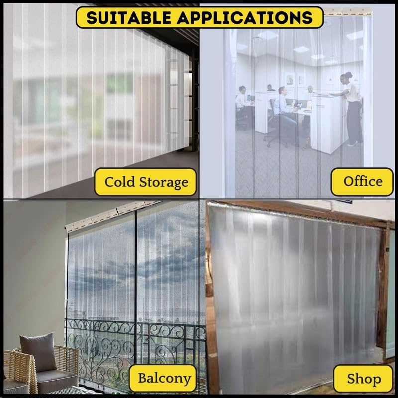 Image of Qlarity Covers 2mm Frosted PVC Door Curtain 40 x 84 Inch Auto Closing | Heavy-duty transparent PVC strip curtain with metal hangers. Helps retain cooling and reduce dust and insects