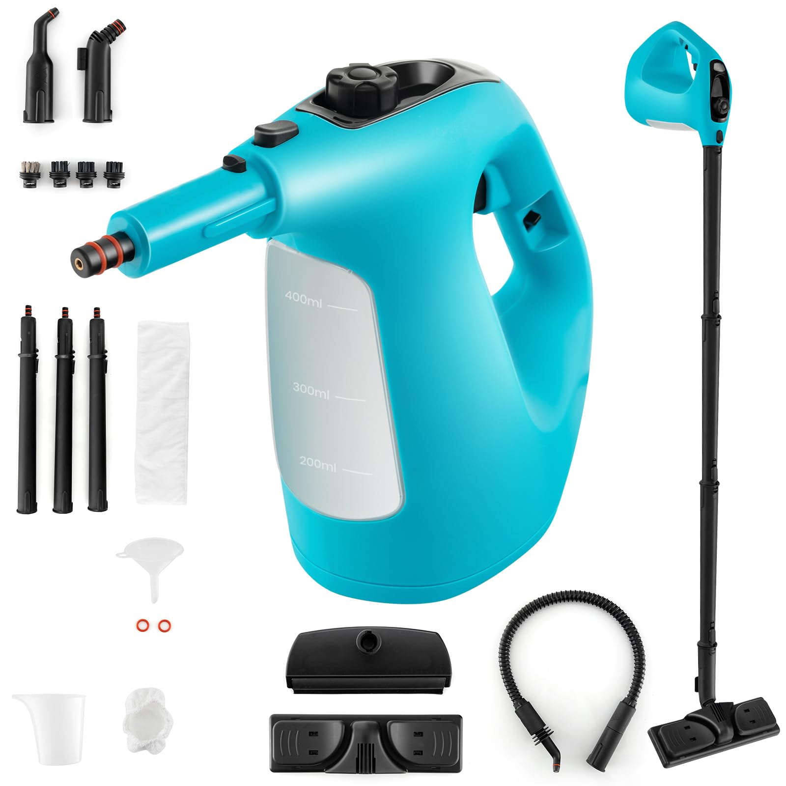 SOARS limpiador a Vapor con 14 Accesorios, Limpiador de Vapor: 2 bar, máx. 125 ℃, Listo en 1 Min, Potente 1500W, Depósito: 400ML, para Alfombras, Suelos y Ventanas (Azul)