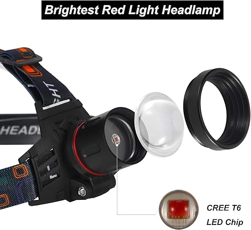 Miniatura 2 de LUXJUMPER Linterna LED de luz roja, linterna de caza roja, súper brillante, 1000 lúmenes, 3 modos de iluminación, recargable, impermeable, ligero,