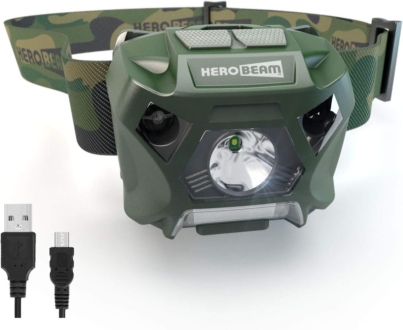 HeroBeam® Fishing Headlamp – USB Rechargeable Head Flashlight Designed for Fishermen – White and Red Lighting - Hands Free ON/Off Mode – Lightweight, Camouflaged and Weatherproof