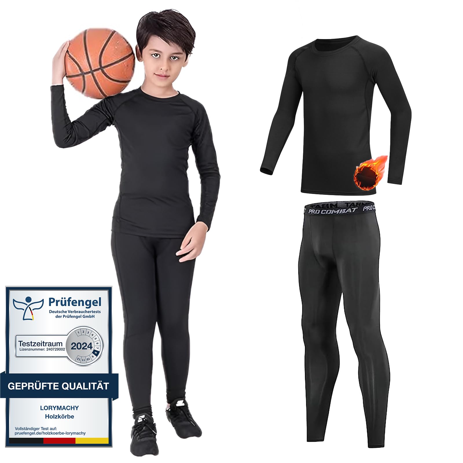 Sous-vêtements thermiques pour enfants - Haut thermique sportif à manches longues et leggings de compression pour enfants pour le sport, le football, le basket-ball, le ski