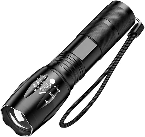 Ultra-Bright Flashlights, 2000 Lumens XML-T6 LED Tactical Flashlight, Zoomable Adjustable Focus, IP65 Water-Resistant, Portable, 5 Light Modes for Indoor and Outdoor,Camping,Emergency,Hiking (1 Pack)