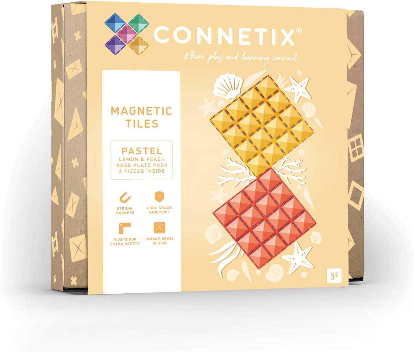 Magnetic Tiles Pastel Lemon & Peach Base Plate Pack, 2 Pieces