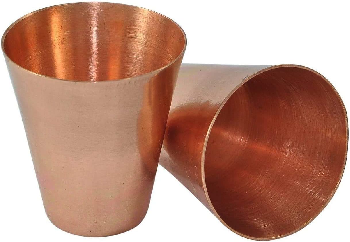 Pack of 10 Handcrafted Parijat Handicraft Smooth Copper Bar Cocktail/Wine Glasses/Shot Glasses Capacity - 2 Ounce