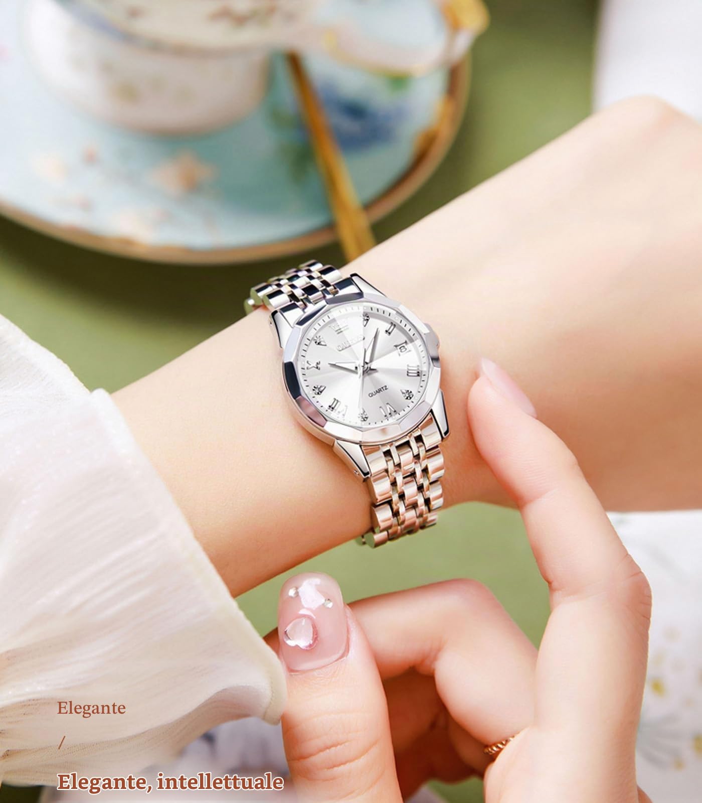 OLEVS Orologio Donna Moda Diamante Numeri Romani Donne Quarzo Analogico Acciaio Inossidabile Impermeabile Data Luminosa Orologio Donna Regalo