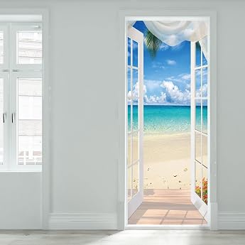 3D Door Wallpaper Self-Adhesive 30.3 x 78.7 Inches Landscape Door Poster Photo Wallpaper Bedroom Living Room Door Lift Door Sticker A-02