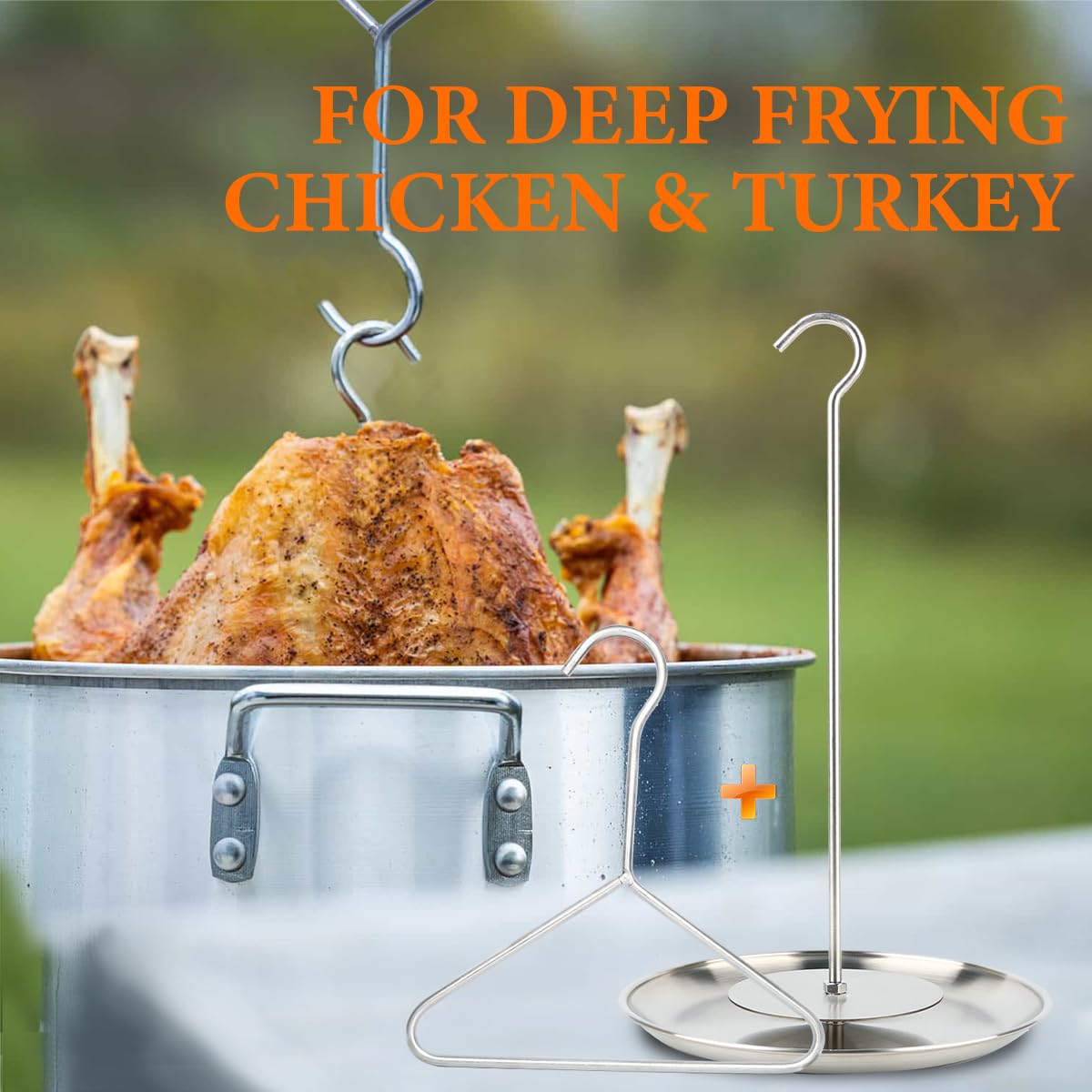 Edelstahl Truthahn Fritteuse Rack Kit für Thanksgiving Truthahn Bratständer Ersatzteile Hühnerregal Bräter mit Heberhaken, Halterbasis für Frittiertopf