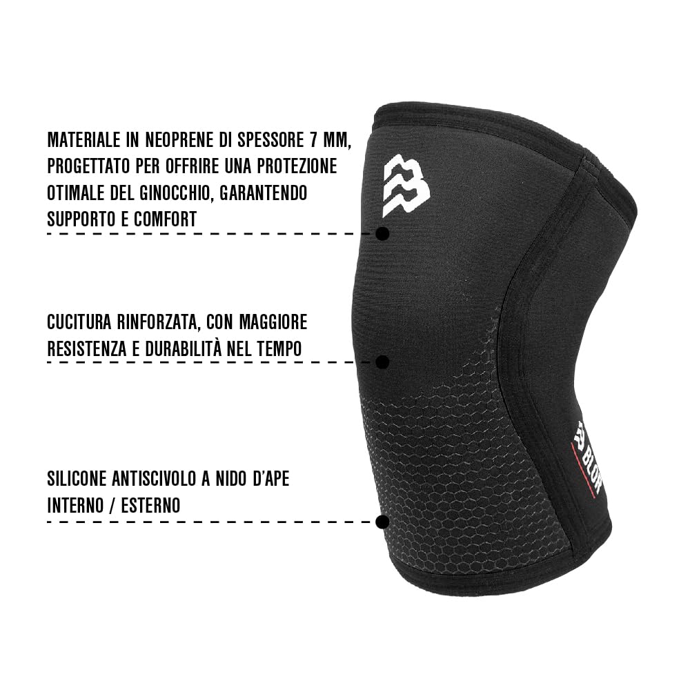 BLOR Rodilleras 2.0 Black 5 | 7 mm ideales para Powerlifting en Neopreme | Unisex de compresión | Levantamiento de pesas | Ideales para culturismo y Crosstraining (7 mm, L)