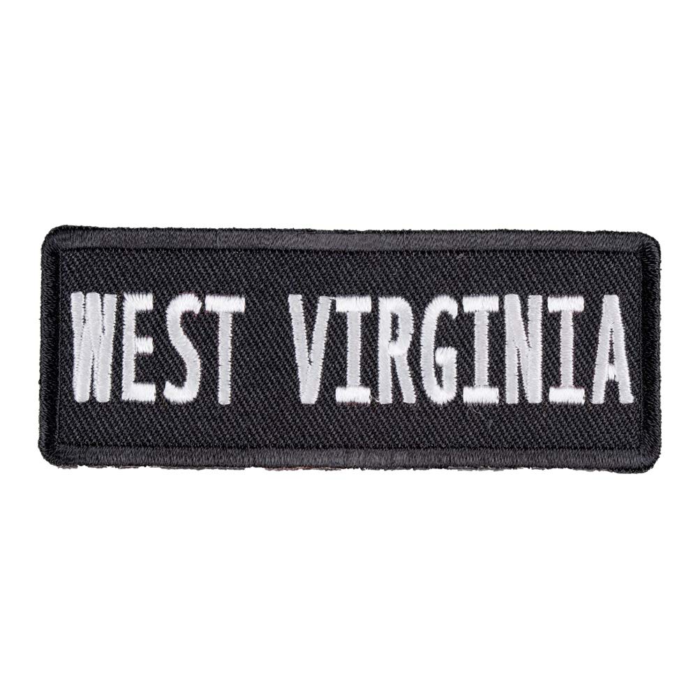 State of West Virginia Iron On Patches for Clothing | Sew On Motorcycle Patch for Jackets Backpacks Luggage Suitcase | Black and White 3.25x1.25in Embroidered United States DIY Applique