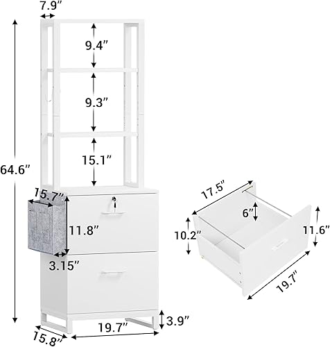 Miniatura 16 de Itaar Archivador de 2 cajones con cerradura, archivador para carta, legal, tamaño A4, carpetas colgantes, archivadores para oficina en casa con