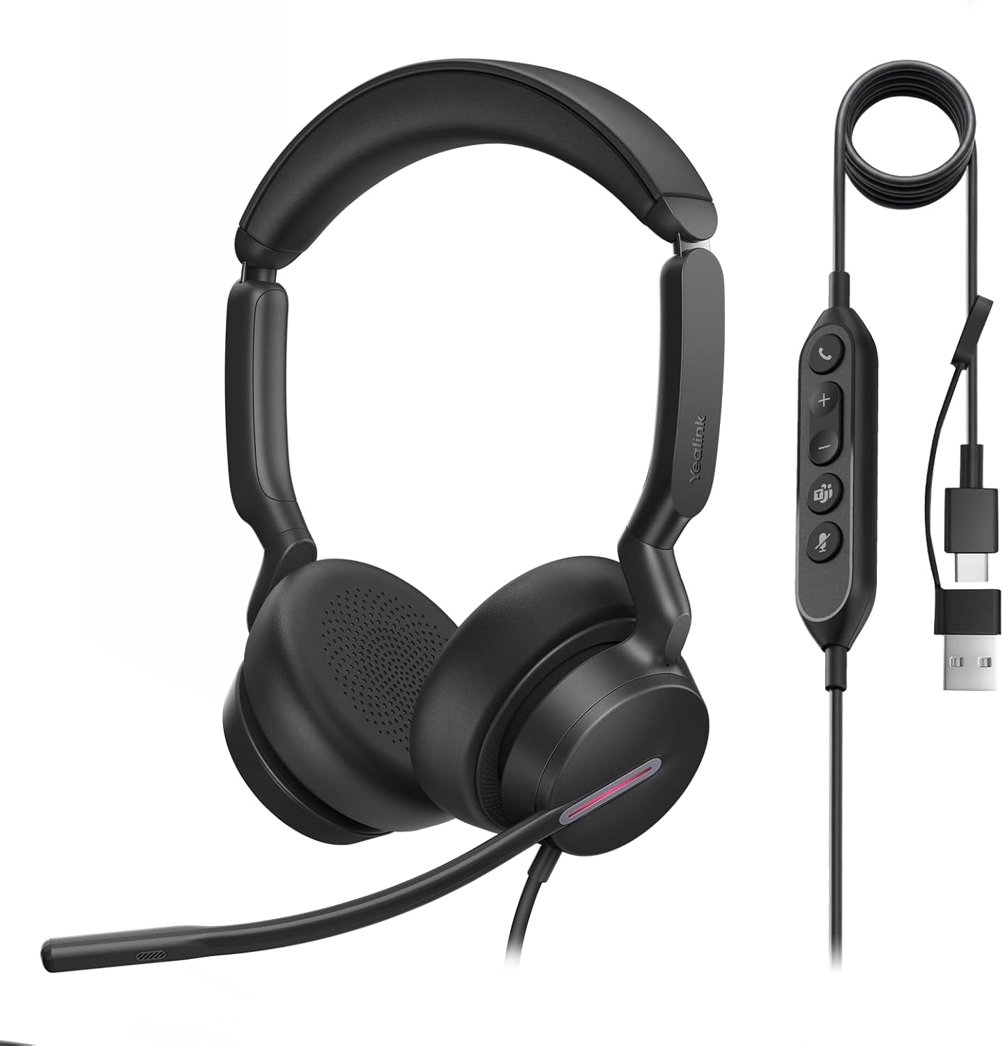 Yealink UH46 USB Headset with Noise Cancelling Microphone Two-Ear Wired Stereo Headset via USB-C/A for PC Computer Laptop Work Office Call Centre with Busylight Teams Certified – Yealink product photo