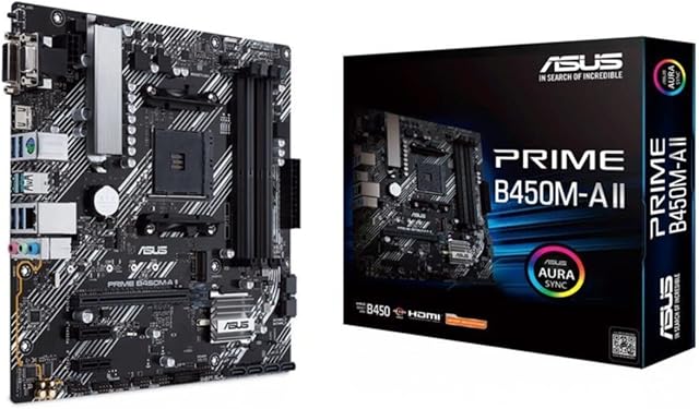 ASUS Prime B450M-A II Mainboard Sockel AM4 (mATX, AMD Ryzen, DDR4-Speicher, M.2, SATA 6Gbit/s, USB 3.1 Gen 2 Typ-A. Aura Sync)