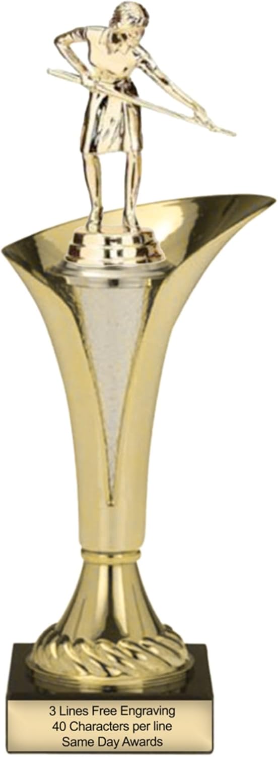 Typhoon Billiards Trophy Custom Engraved Gold Award with Marble Base for Pool Competitions Tournaments Leagues and Achievement Recognition