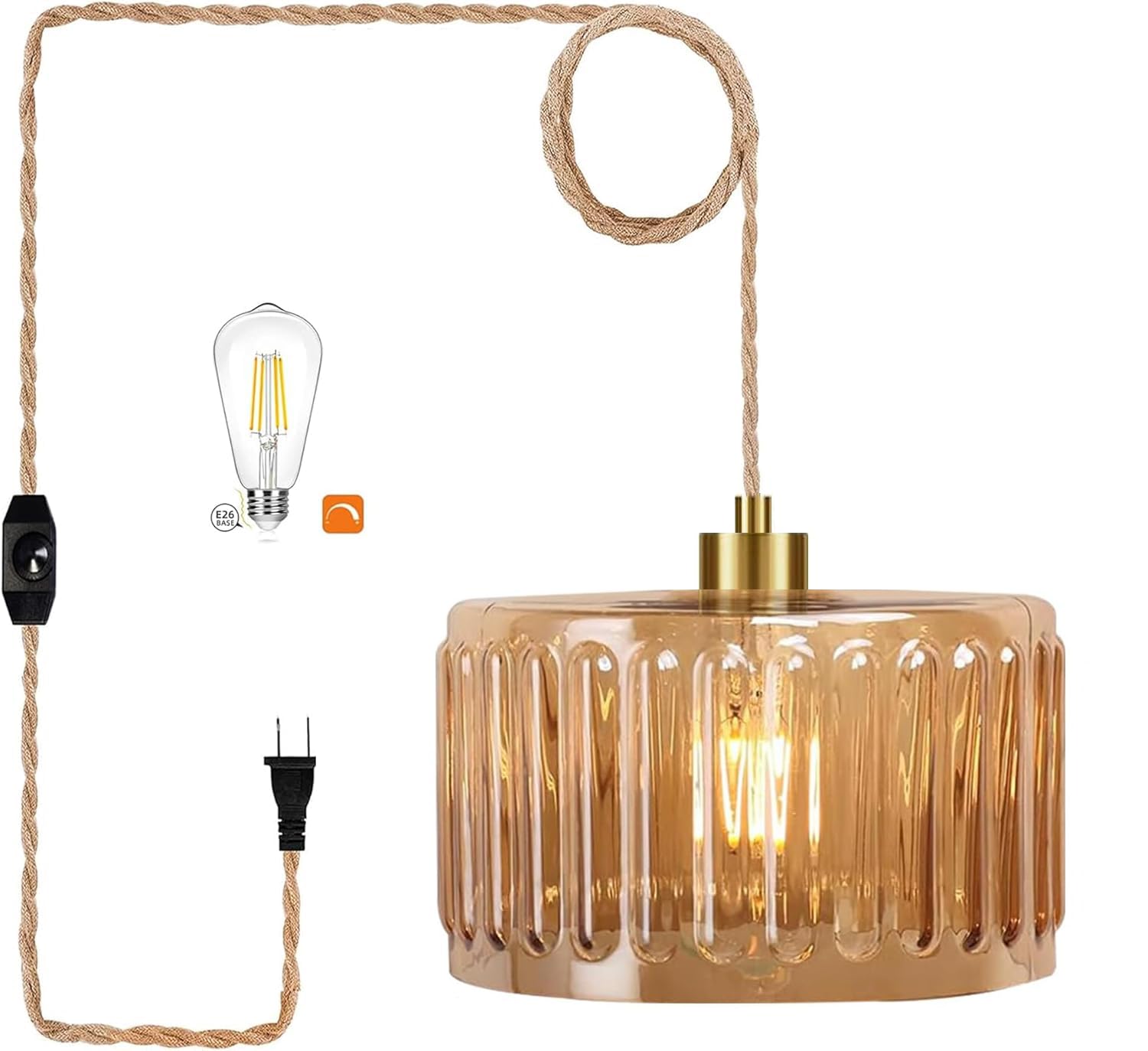 Photo 1 of QIYIZM Plug in Pendant Light - Amber Glass