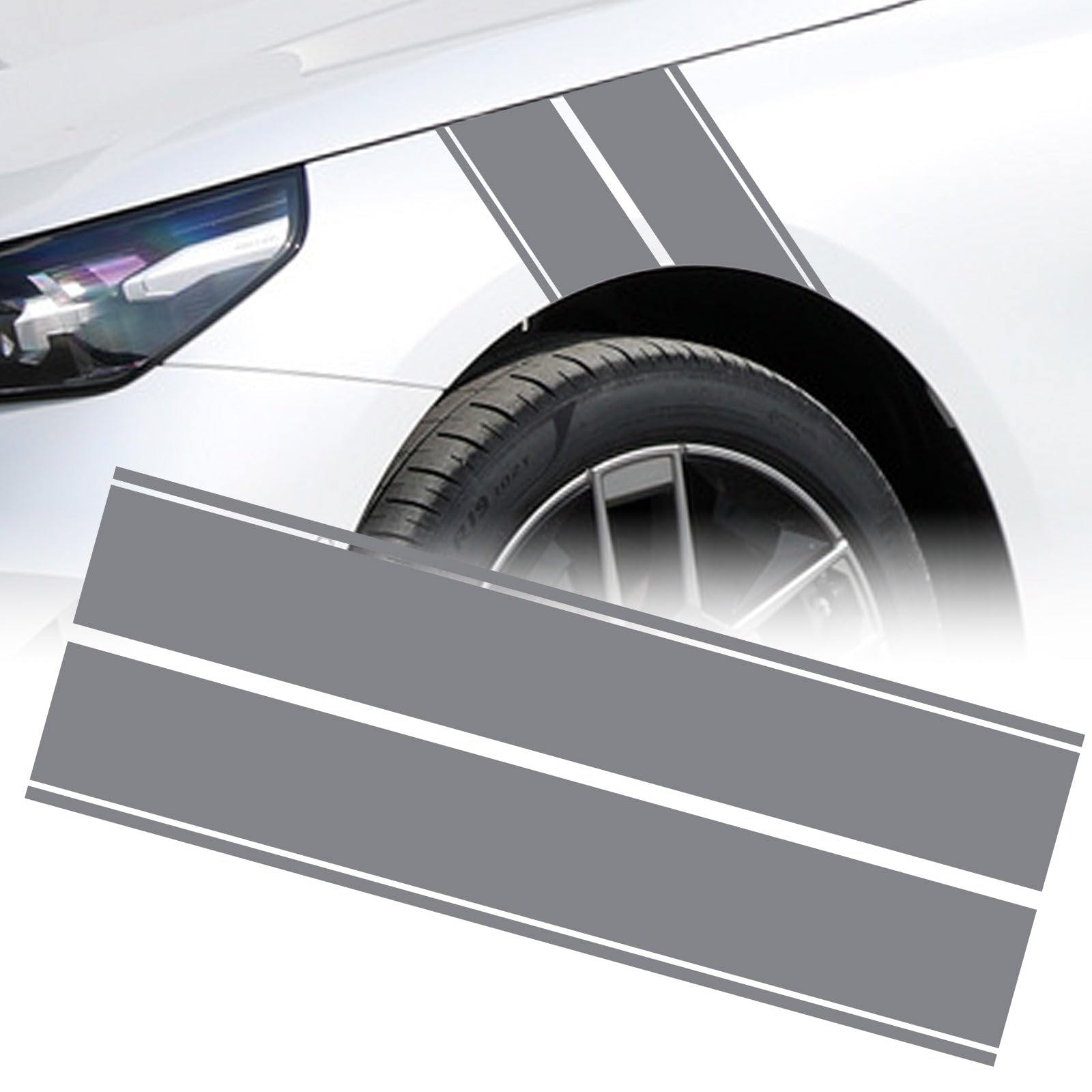 x xotic tech Fender Stripes Hash Marks KK Vinyl Decal Universal for Car Truck Sticker Racing Stripe 11"x23" (Gray)