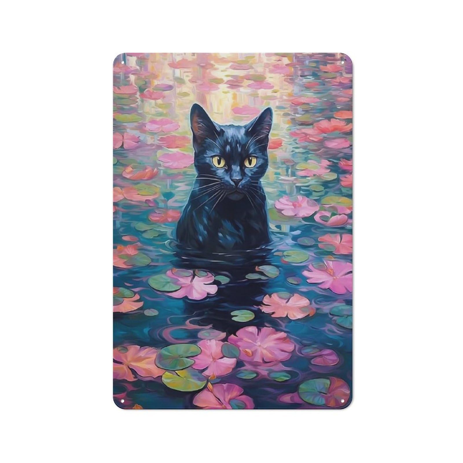 Junmoney Black Cat Serenity Tin Wall Plaque 30X20cm With For Hobby Room Or Studio, New Home Wall Decor For Creative Interior Collectors