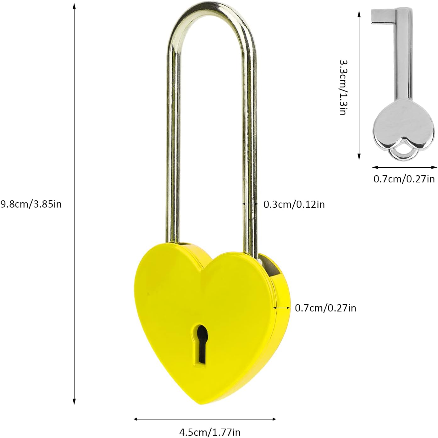 Love Lock Heart Padlock,Yellow Single Heart Wish Lock with Key for Lovers Wedding,Valentine's Day,Anniversary,Travel(with Key)