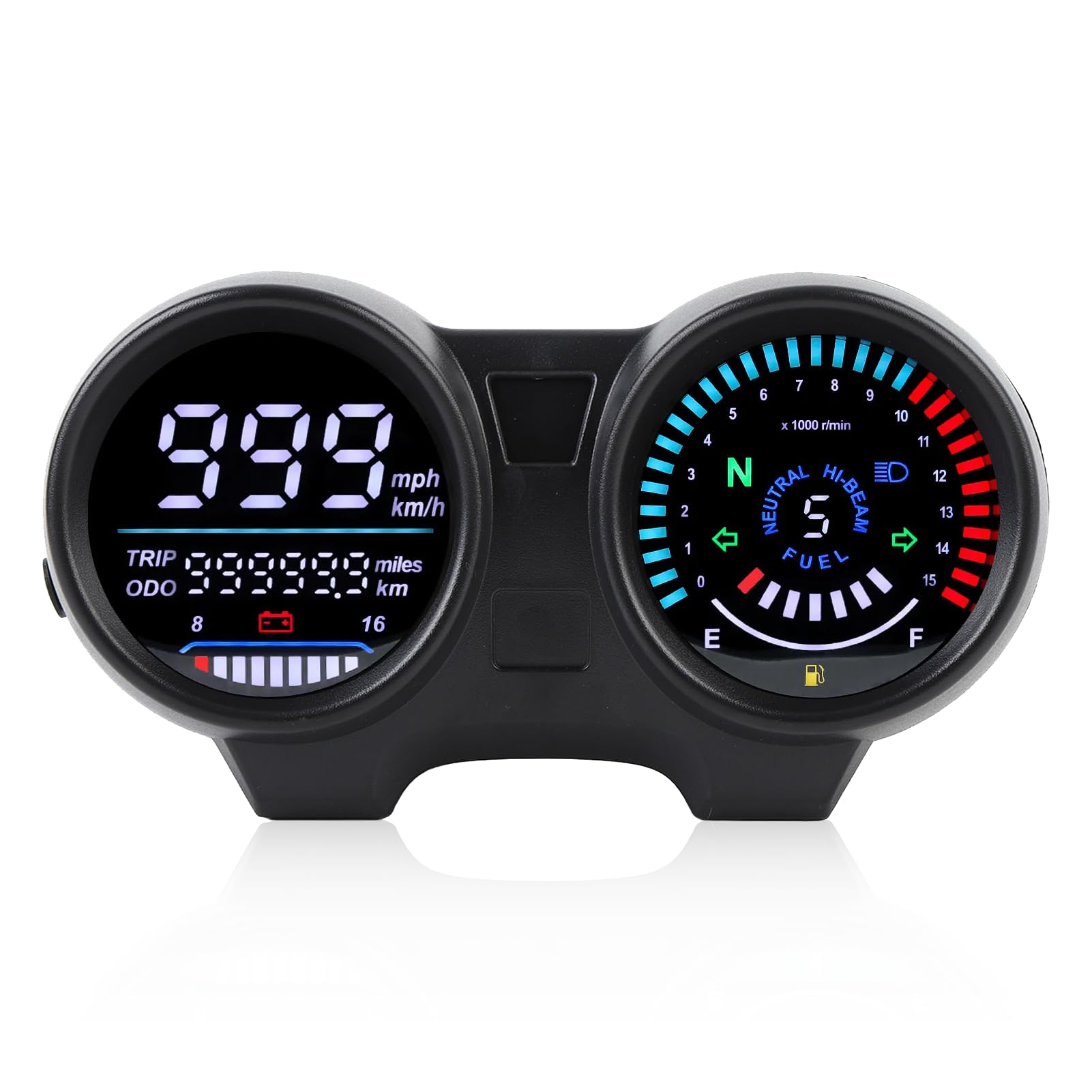 Tachimetro per Moto, 12V 7 Colori Retroilluminato LCD Universale Display Digitale Contachilometri per Moto Tachimetro Indicatore Multifunzionale, per CG 125 2000-2008