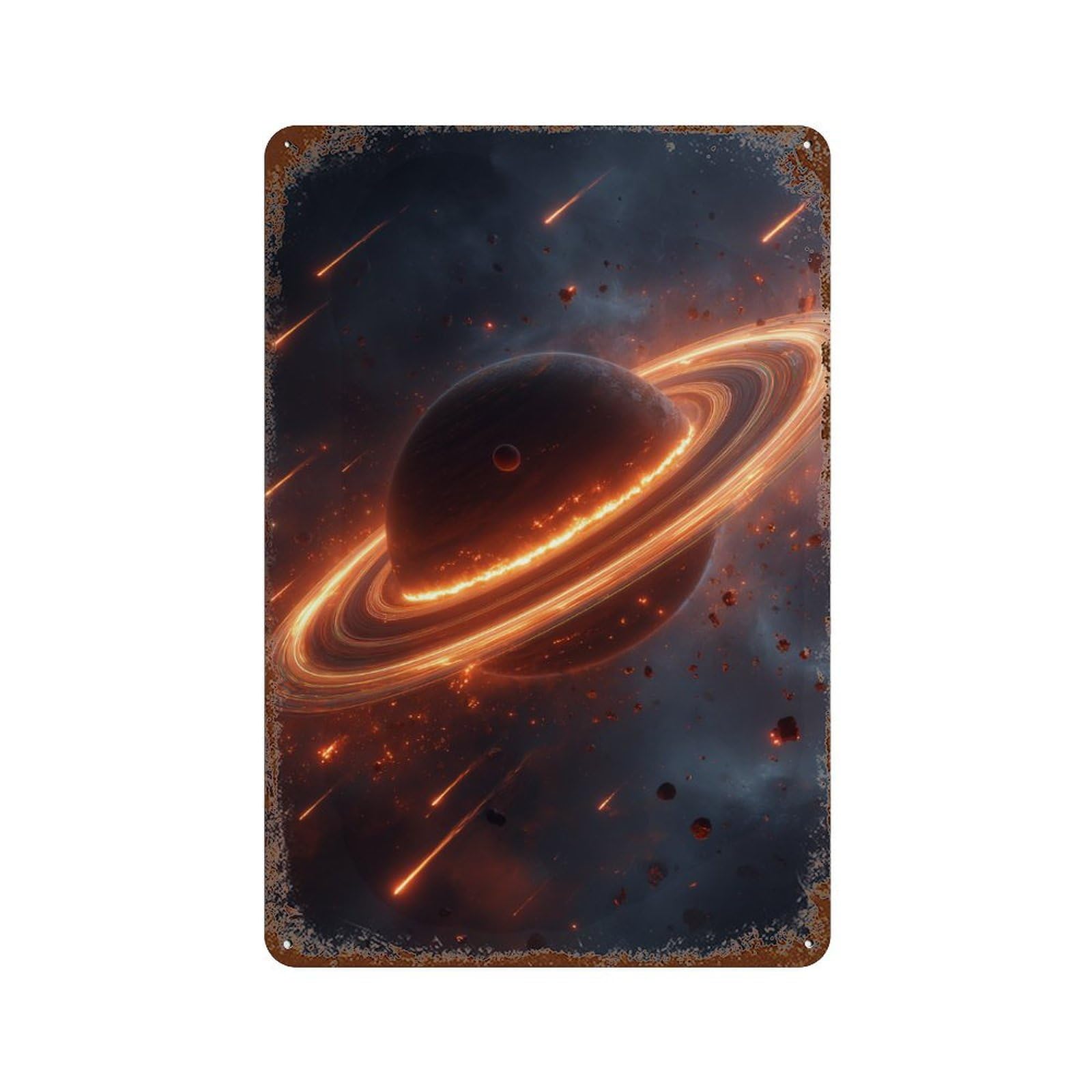 Space Planet with Rings 11.8"x7.9" Decorative Tin Sign, Retro Wall Decor for Bistro, Counter And Cafe Decor