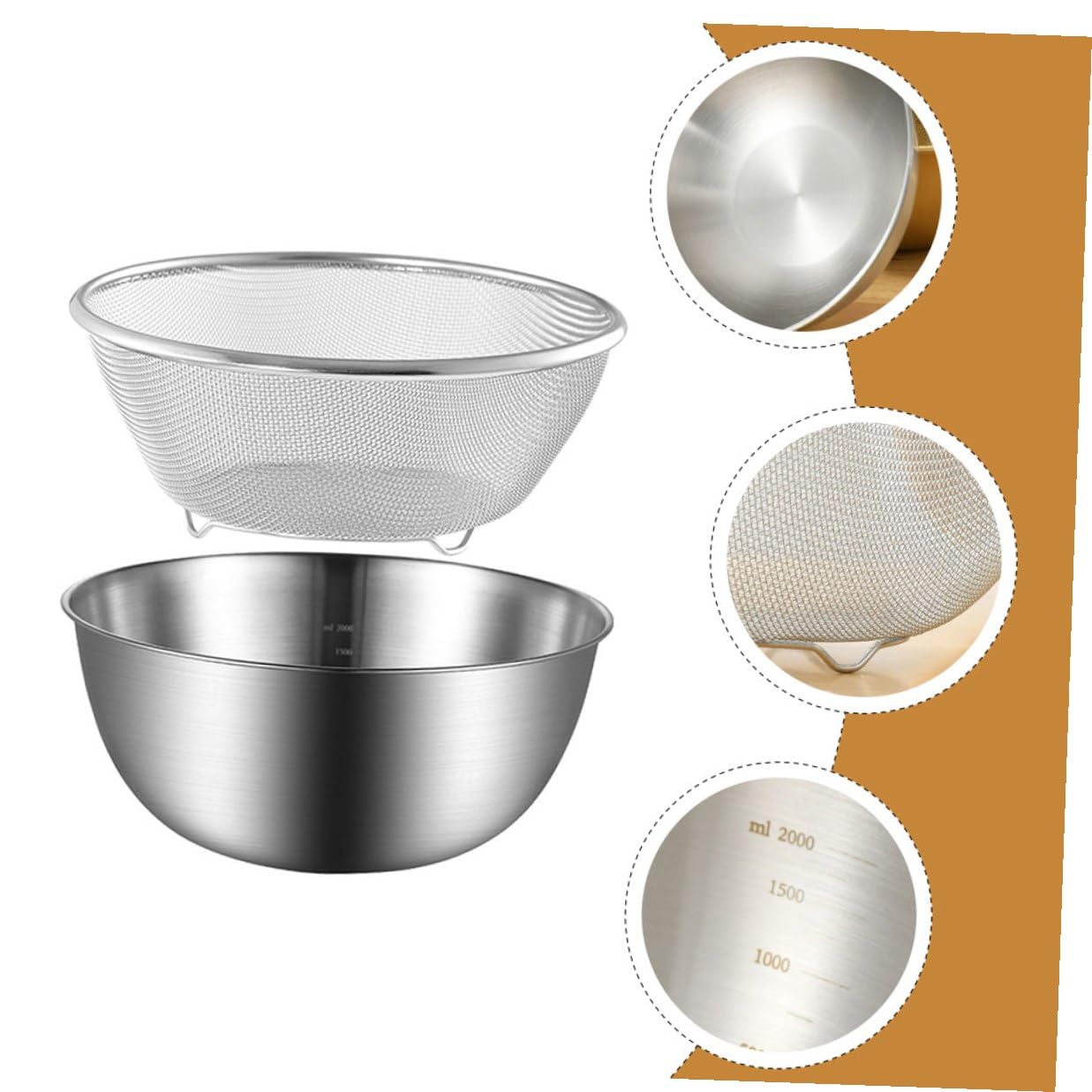 Colador de Alimentos y Escurridor de Arroz Inoxidable, Cesta de Drenaje Rápida y Resistente, Juego 2 Piezas, Apto para Frutas y Verduras en Cocina Doméstica