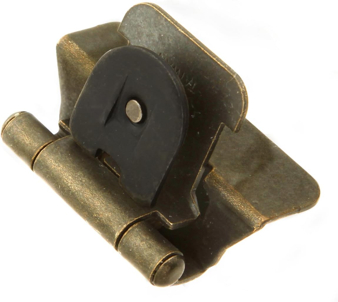 Hickory HardwareP5311-AB Double Demountable Hinge - 170° Opening Face Frame - 1/4 Inch overlay Self-Closing Feature - Easy Installation Cabinet Screwless Mounting Antique Brass Finish 1 Pair