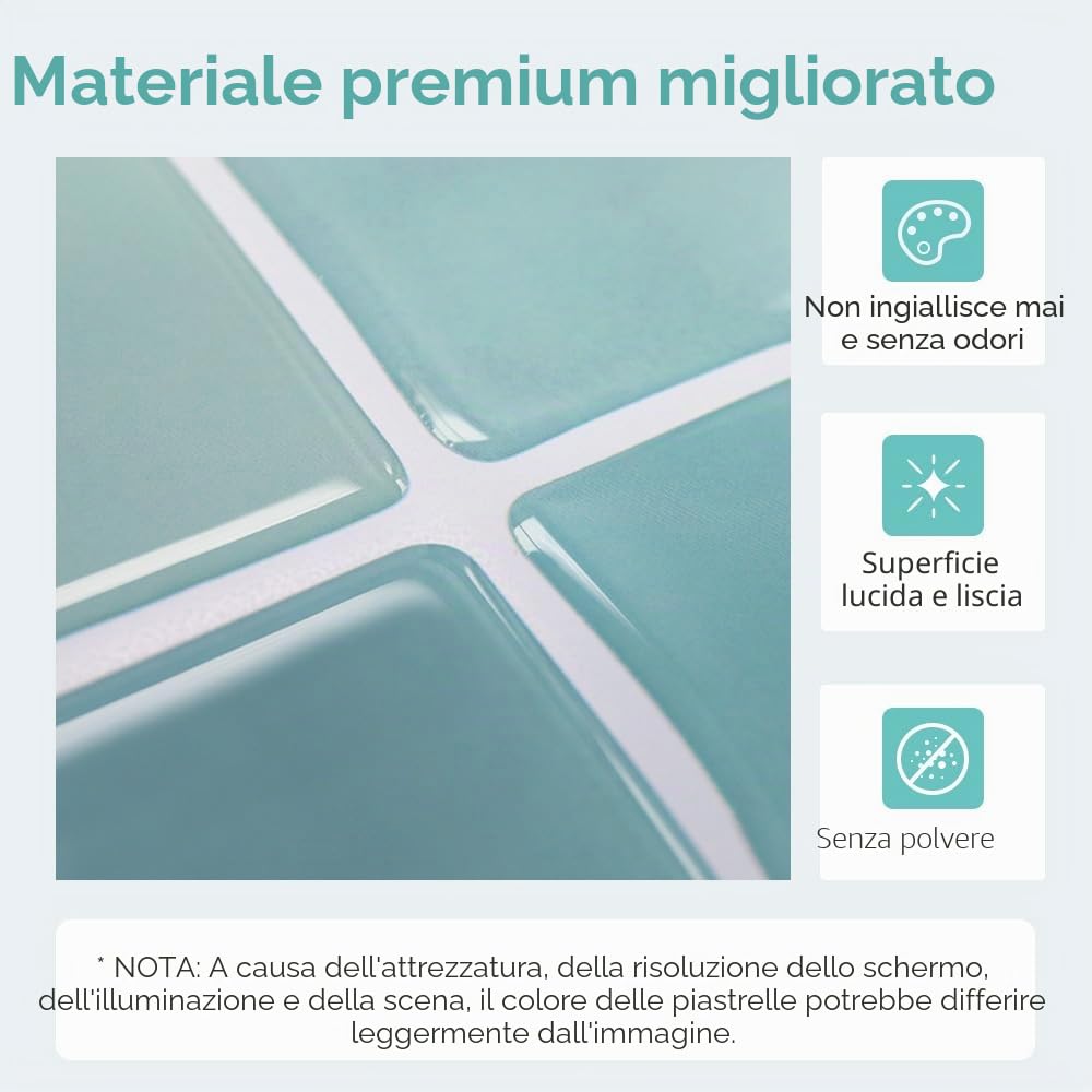 Commomy Più Spessi Paraschizzi Cucina Adesivo, 10 pezzi, 30,5 x 30,5 cm | Verde Blu Piastrelle Mattonelle Adesive Bagno Vinile 3D Metro, Adesivi per Piastrelle Cucina Impermeabili