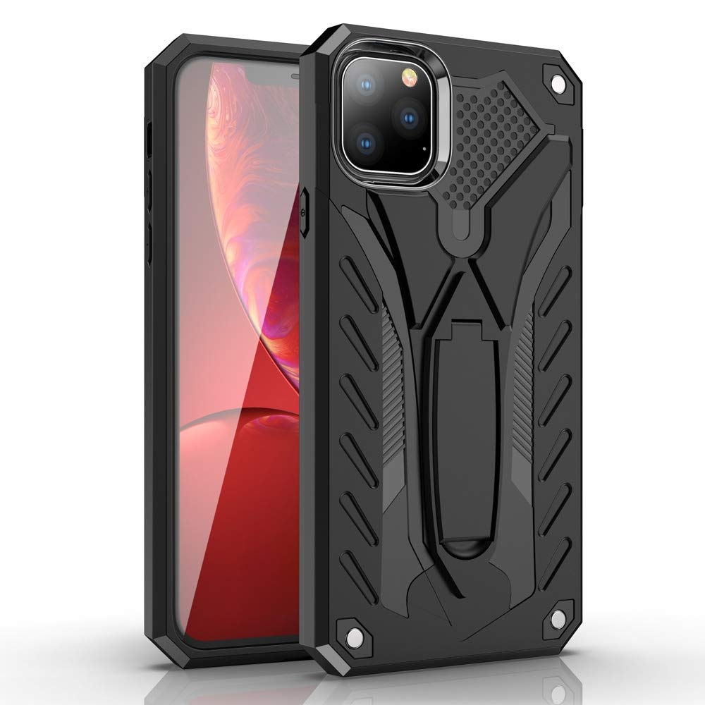 Boîtier iPhone 11 rigide bi-matière robuste noir antichoc avec support intégré - 7