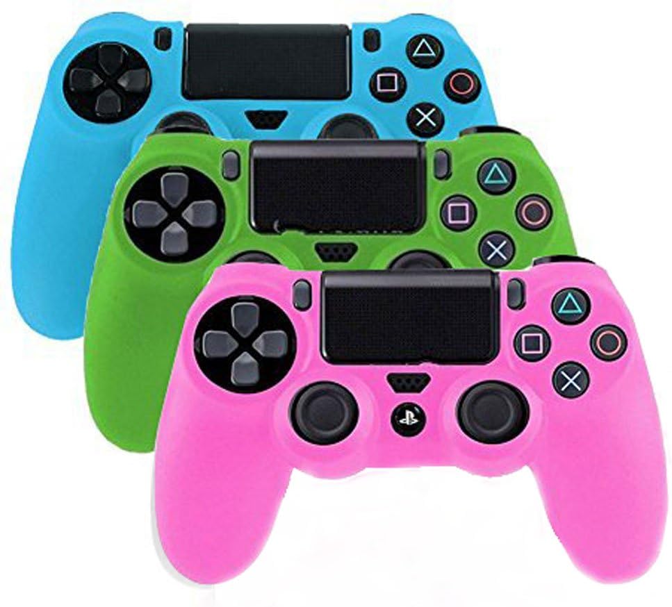 YTTL® 3 Pack Glow in Dark PlayStation 4 Controller PlayStation 4 Gamepads PS4 Controller Glow-in-the-Dark Silicone Protective Skin Case Cover Sony PS4--Blue/Green/Pink