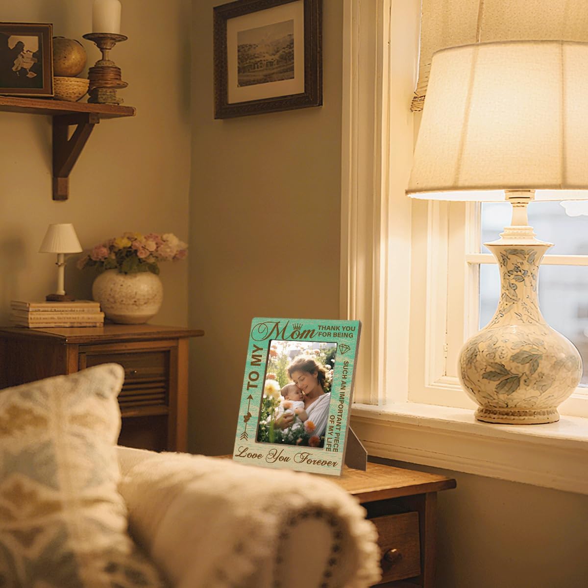 Wooden Frame Thank You For Being Such An Important Piece Of My Life Gift For Mother's Day Birthday Thanksgiving Christmas Warm Table Decor Unique Mom Photo Frame Gift From Daughter Son 8X6 Inches - Image 6