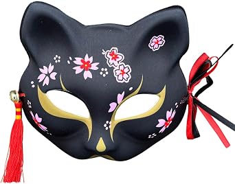 YangYong Kitsune Fox Mask for Christmas Costume,Animal Cosplay Kabuki Half Face Cat Masks Masquerade Party