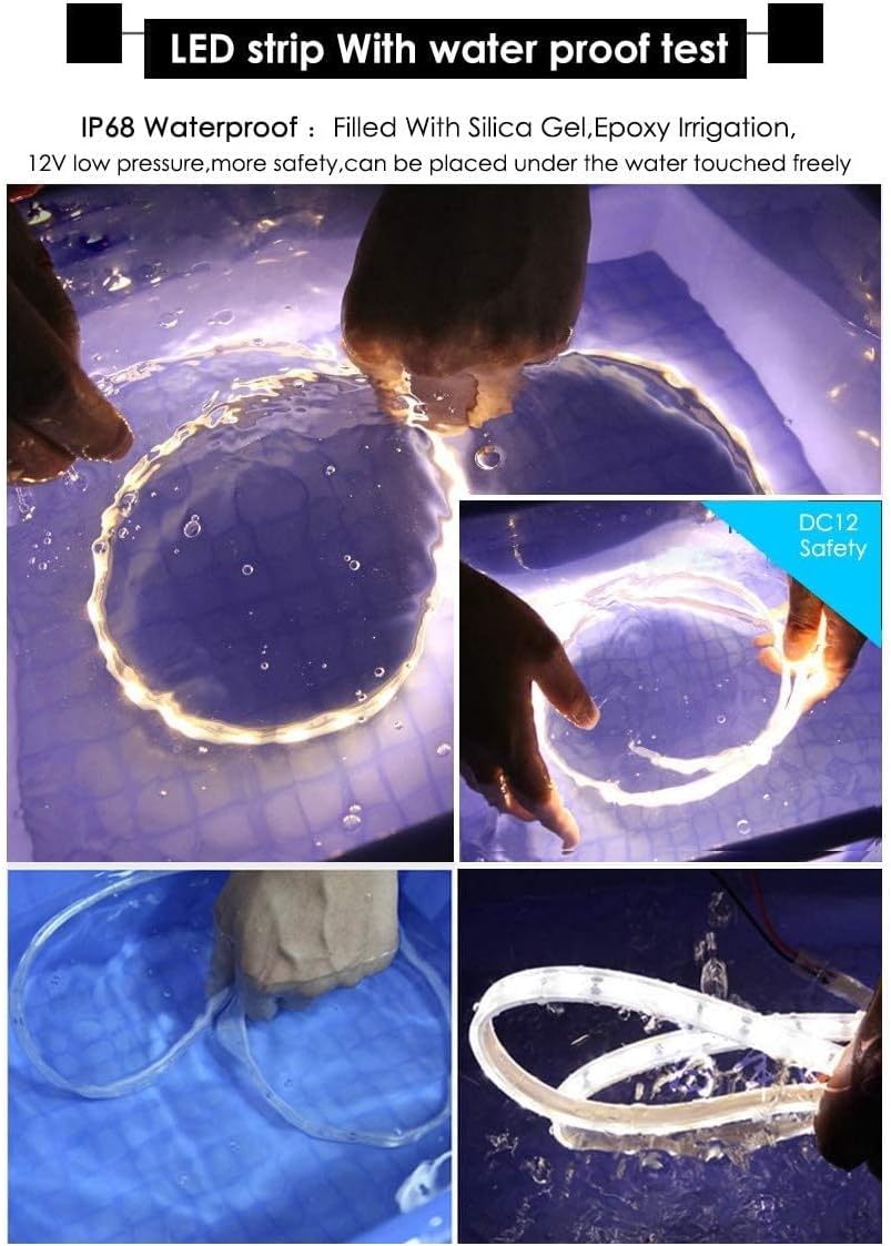 BSOD Outdoor LED Strip Lights Waterproof,Warm White IP68 Led Strip 12v Boat Underwater Lights 16.4ft 5050 SMD 300 Led Tube Flexible Rope Light for Swimming Pool Boat Fish Tank