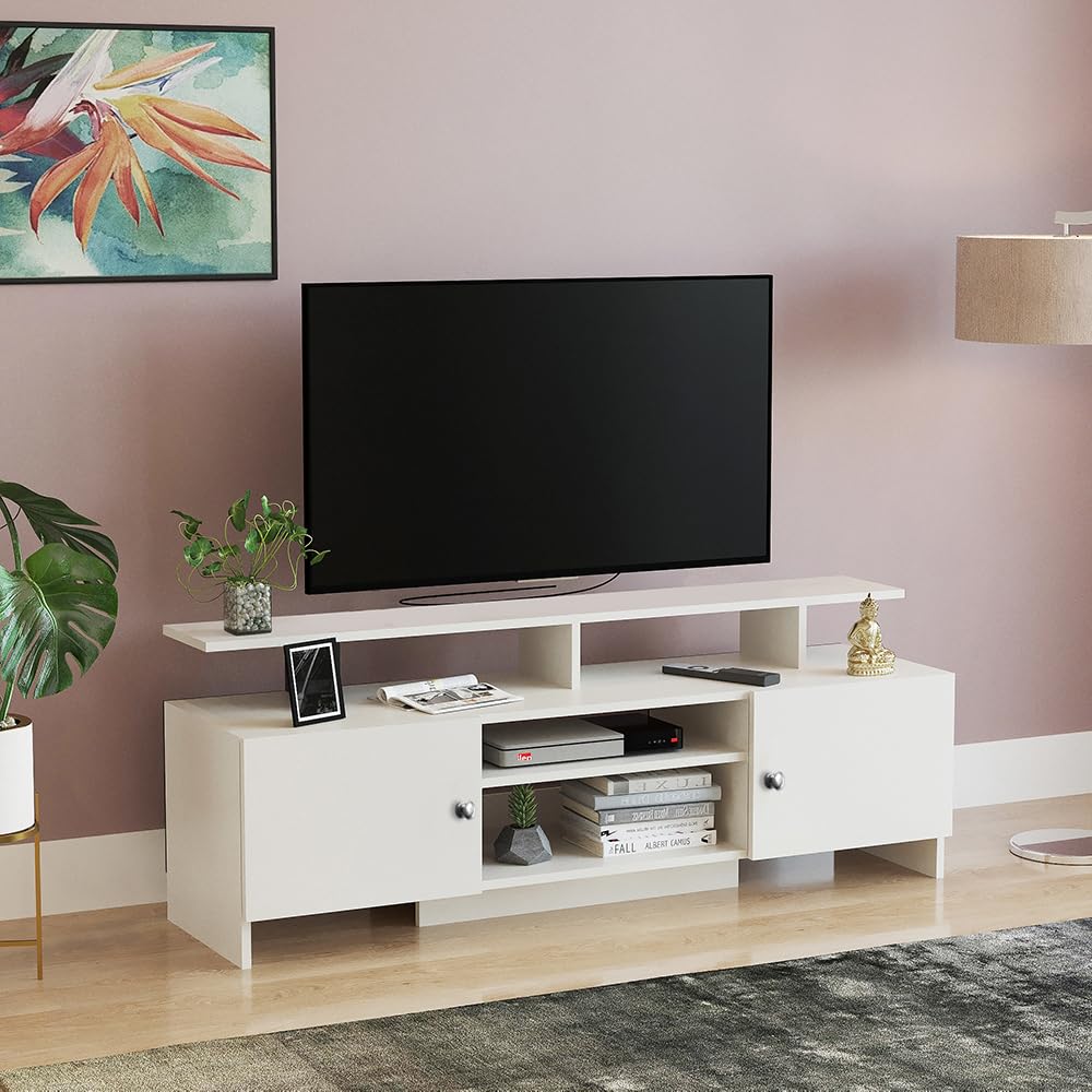 FURNEASER Kashvi Engineered Wood Tv Unit for Living Room Floor Standing Tv Cabinet with Storage Shelf Tv Panel Set Top Box Stand Rack, for Upto 55 inch (White) (B0CZ7D5X5N) Amazon Price History, Amazon Price Tracker