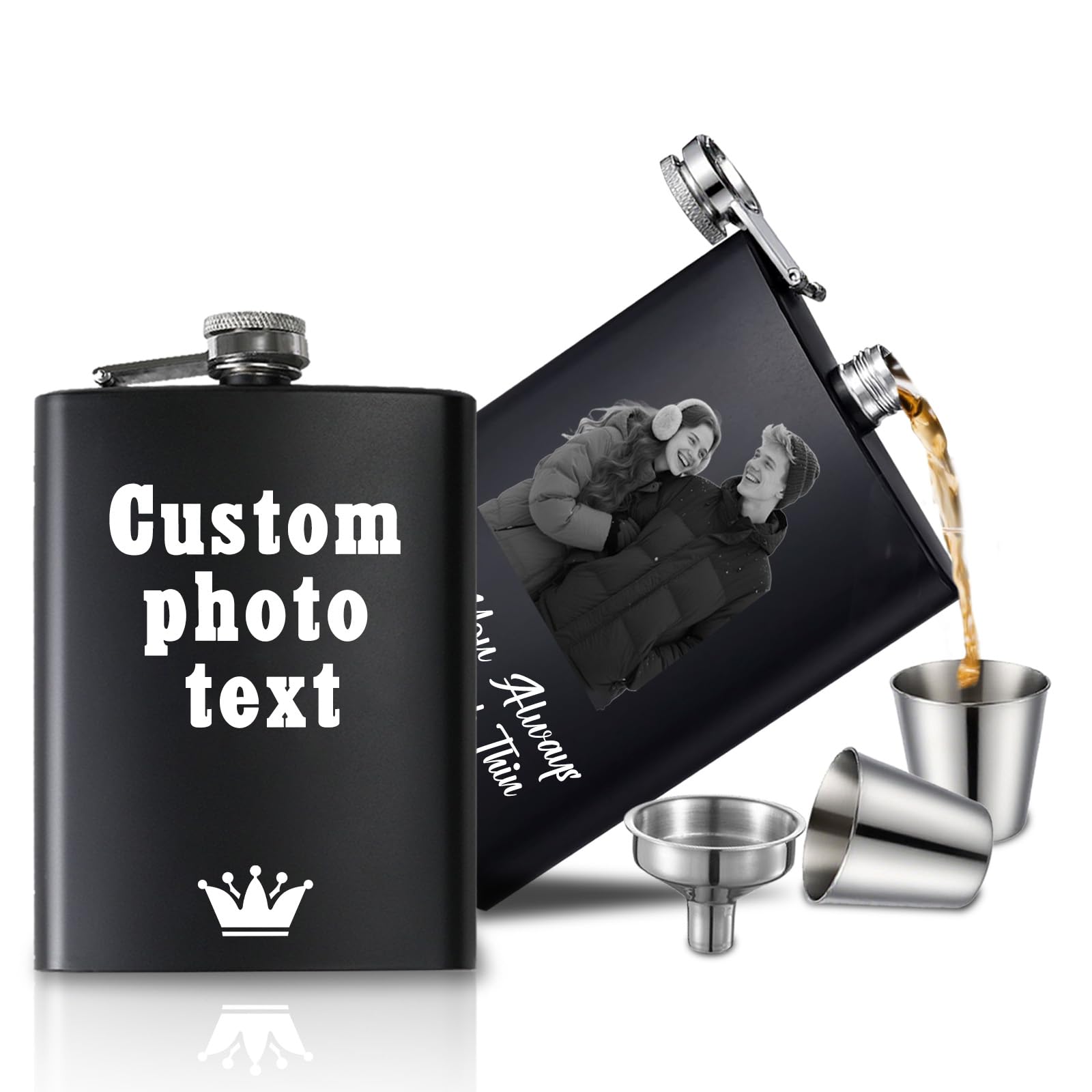 Custom Flask for Men, Photo Text Engraved 8oz Hip Flask