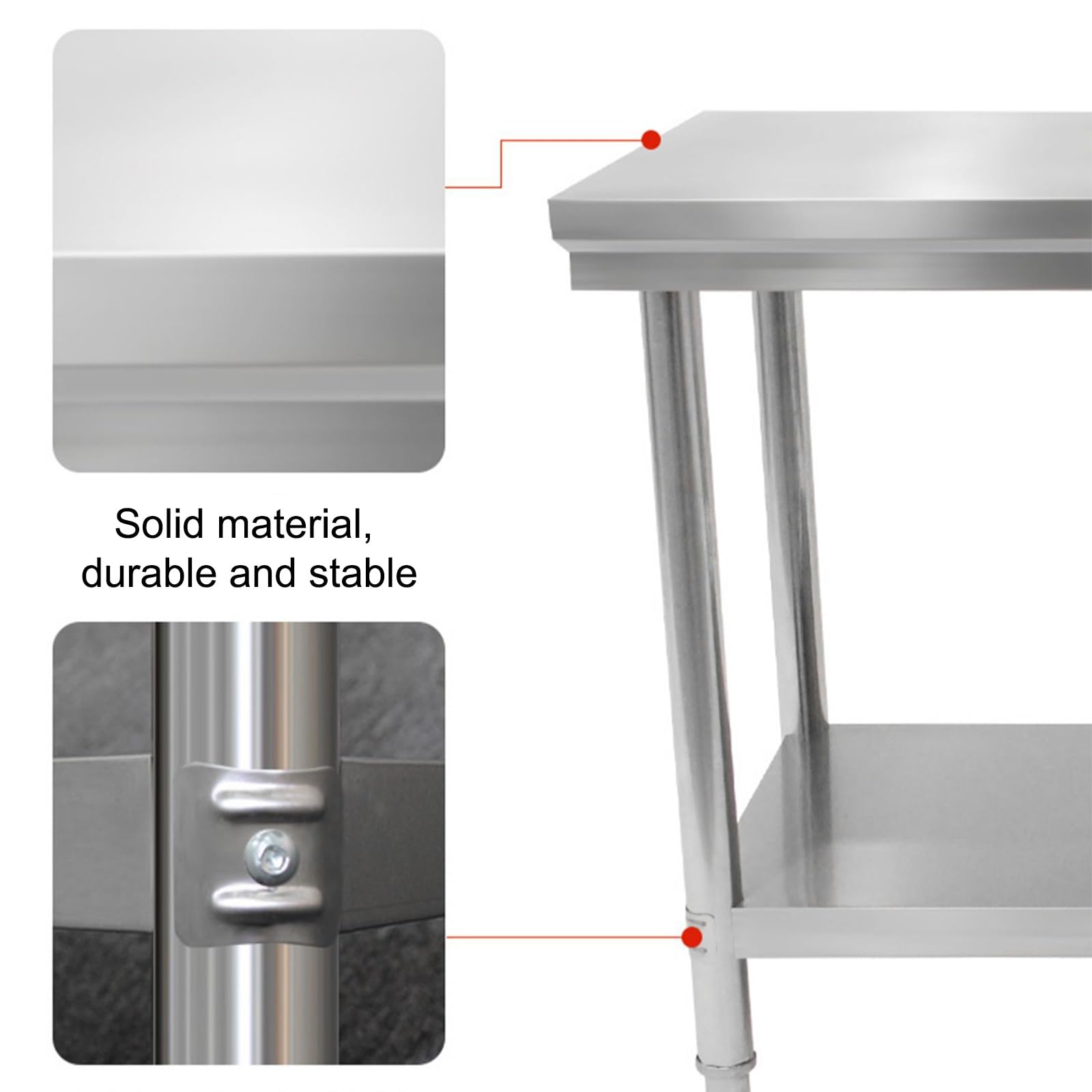 Mesa de trabajo de acero inoxidable con patas ajustables para garaje, hogar, almacén y cocina