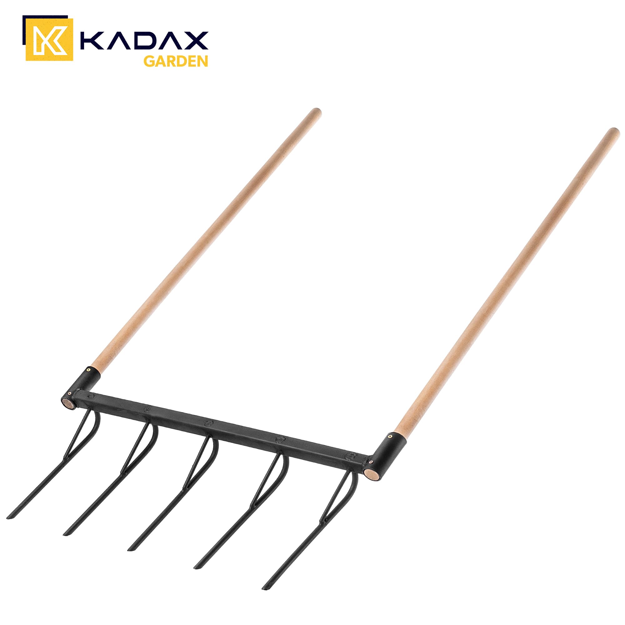 KADAX Forchetta per sepoltura con 5 denti e lunghi steli in legno, robusto coltivatore per allentare il terreno e la lavorazione del giardino, forchetta doppia fossa (con gambo)