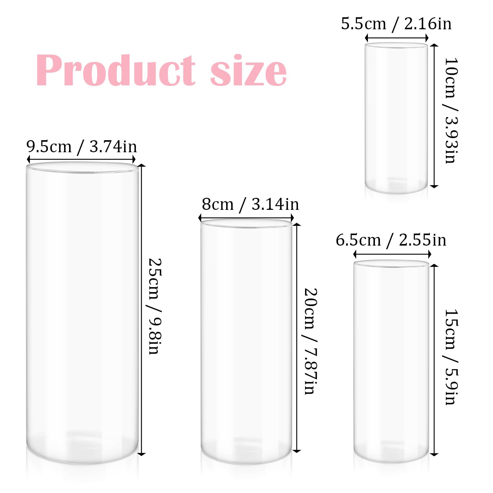 4 Pezzi Portacandele Cilindrici in Vetro, Porta Candele Trasparente, Vasi Candelabri, Vaso per Fiori per Matrimoni, Decorazioni, Sala da Pranzo, Feste e Centrotavola