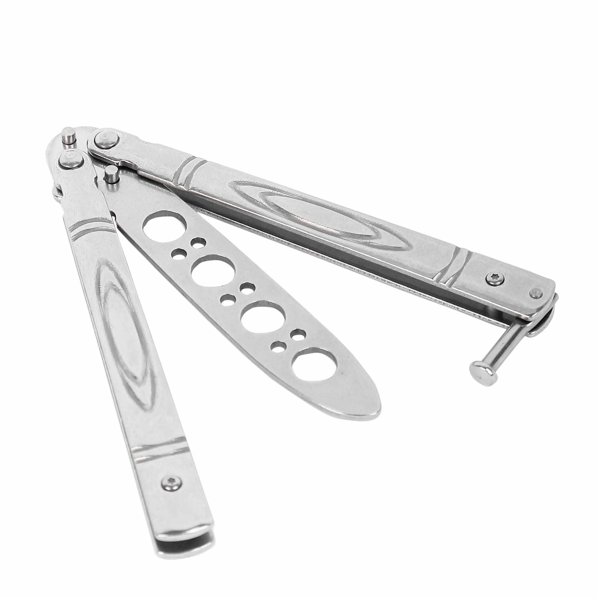 The Autostory Butterfly Knife Trainer Tool, Practice Training Flipping Tricks, Stainless Steel Metal Folding, Non-Offensive & 100% Safe - Designer Model (Silver)
