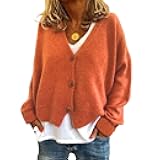 ZOCANIA Womens Cardigan Sweaters Button Down Knit Sweater for Women V Neck Long Sleeve Solid Color Loose Fit Cardigans