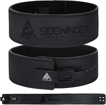 SideWinder Powerlifting Belt Leather for Weight Lifting with Adjustable Lever Buckle, Gym Training Workout Belt 10mm thickness 4 inches Lumbar Back Support Men and Women, Deadlifts, Squats Exercise