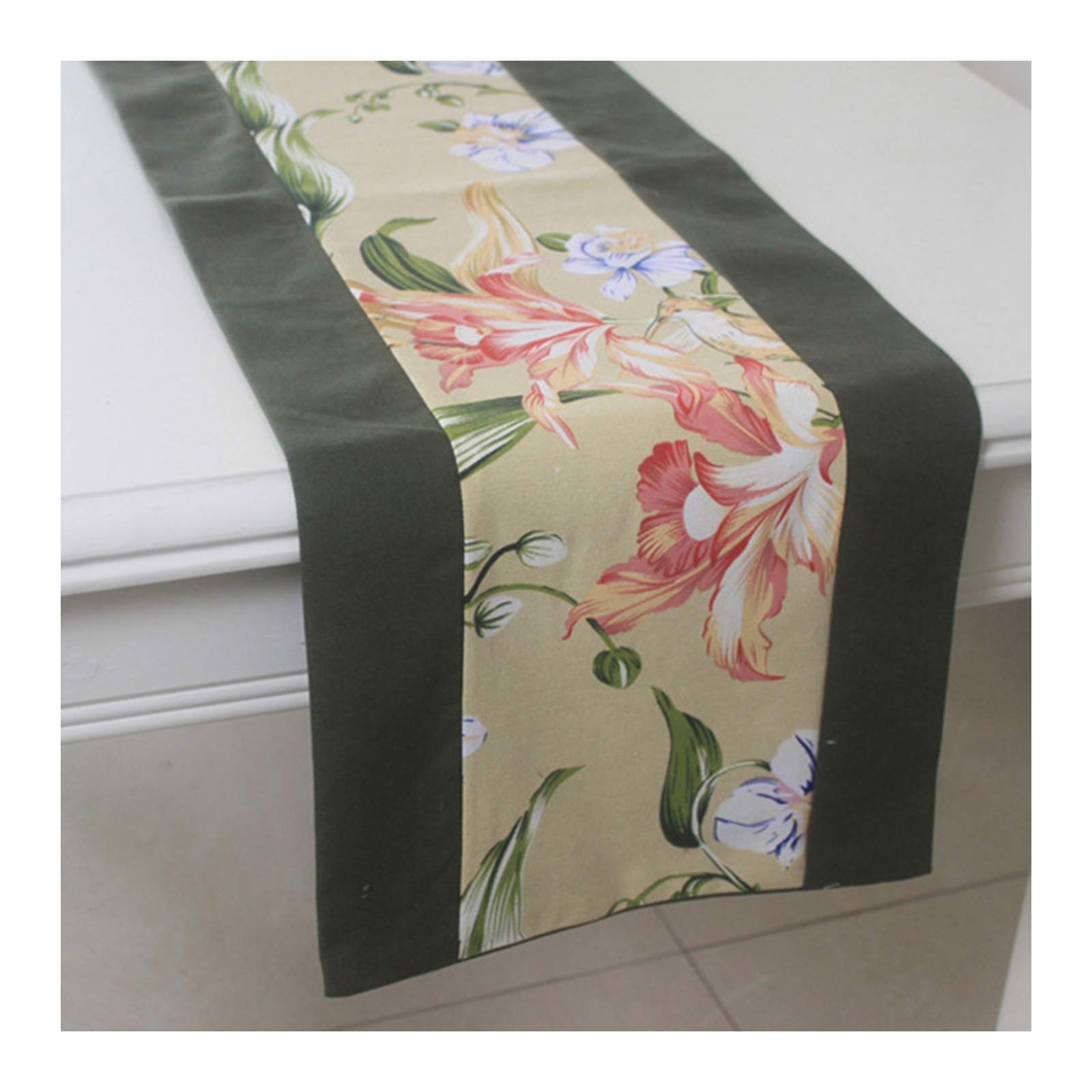 Chemin de table vert beige décoration table à manger placard coton imprimé fleurs