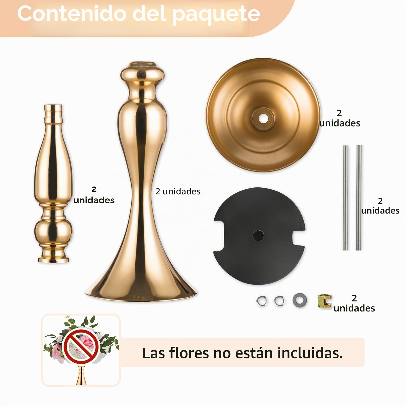 2 Piezas Jarrones de Metal para Decorar Centros de Boda, Pilares, Candelabros, Juego de Soporte para la Cena de Bodas, Centro de Eventos, Decoración del Hogar (Oro, 50cm) | Arreglo floral de metal, juego de portavelas para bodas, fiestas, cenas, centros d