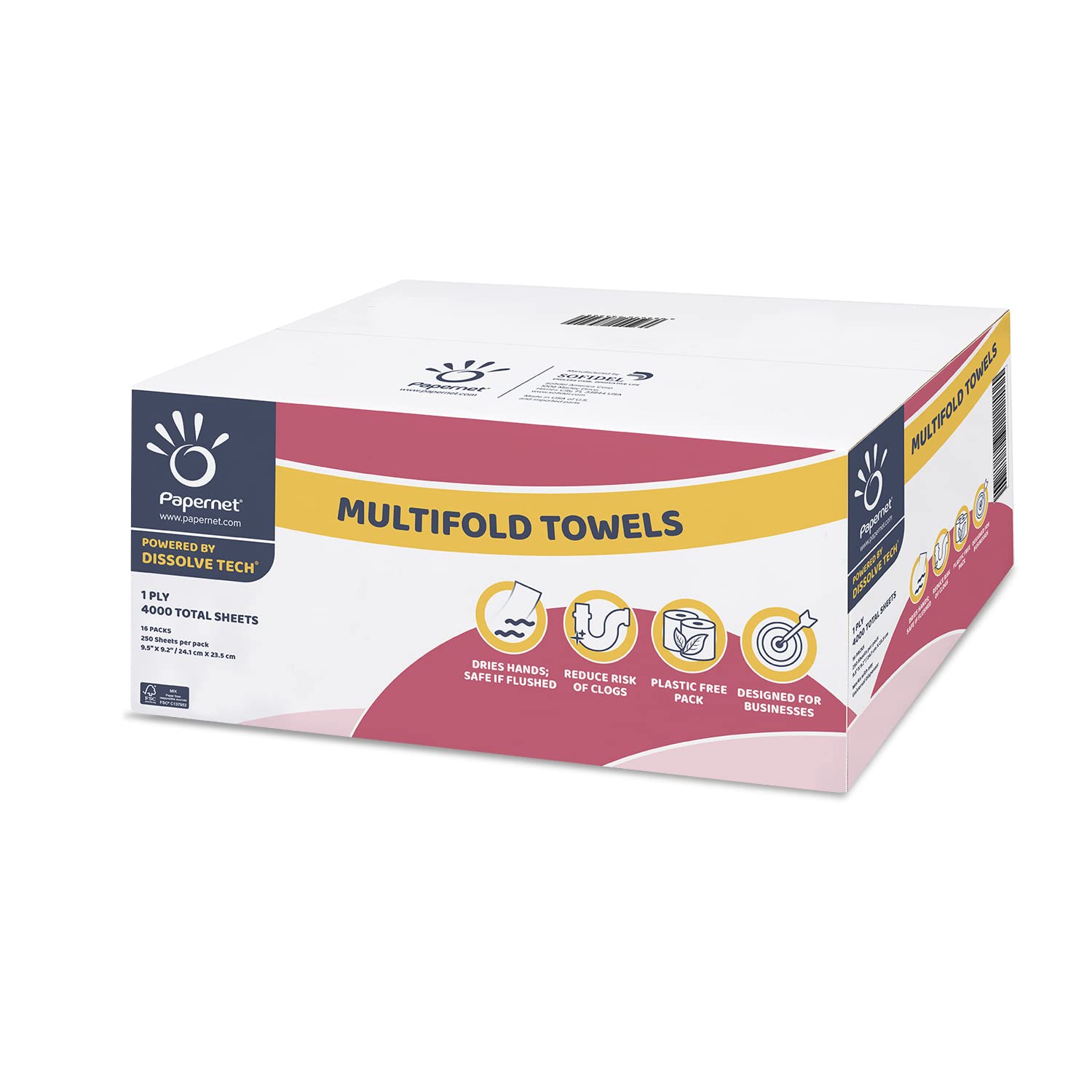 Papernet Multifold Paper Towels Powered by Dissolve Tech | Compatible with Universal Dispenser | 4,000 1-ply sheets, each 9.5” x 9.2”
