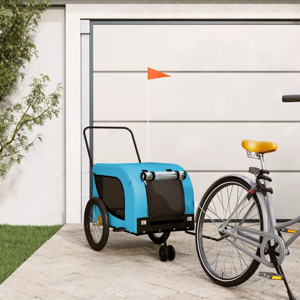 Hundebuggy Fahrradanhänger Blau Schwarz Oxford-Gewebe Eisen 45 kg Klappbar Gassi Gleiter Outdoor Tiertransport