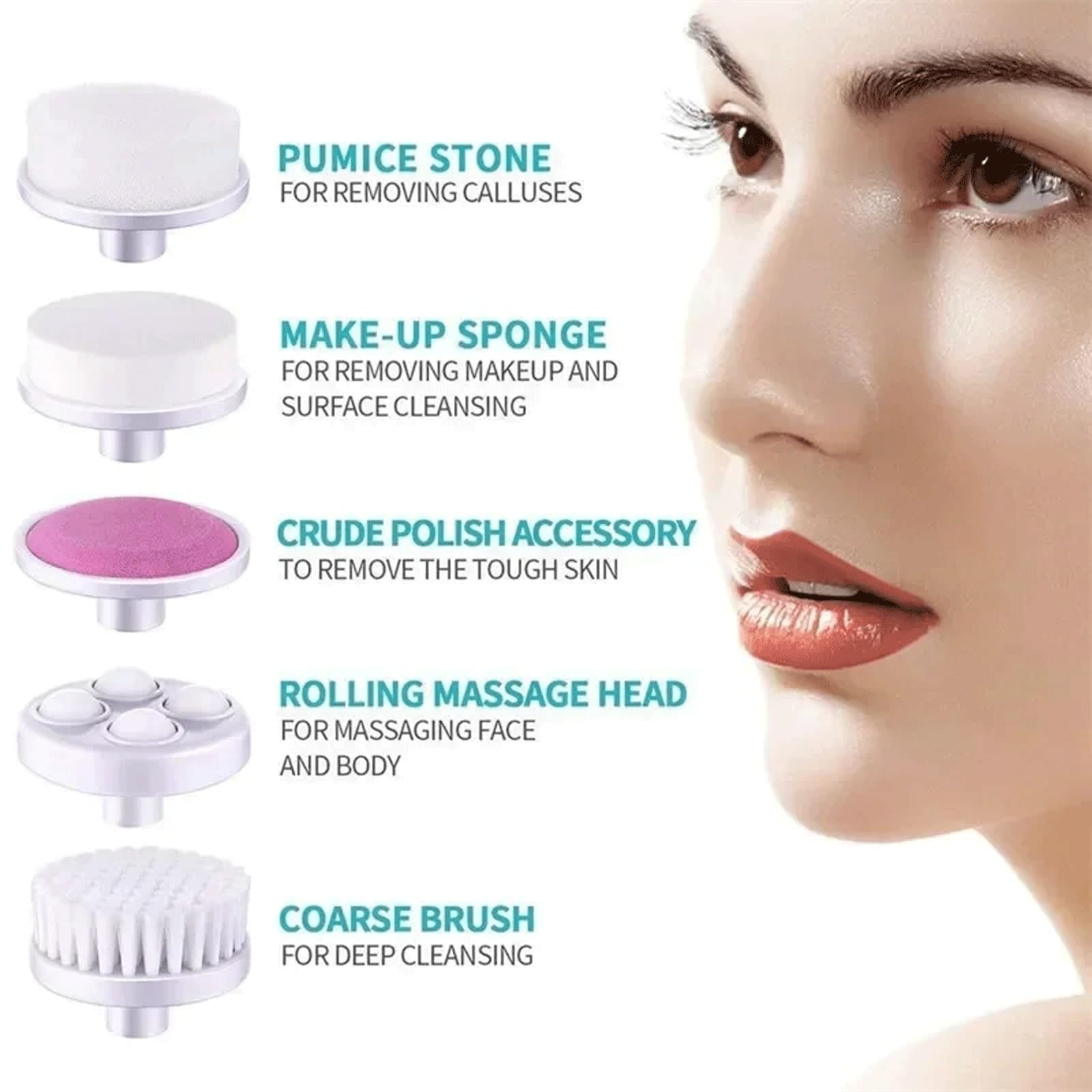 Brosse nettoyante 5 en 1 pour le visage - Portable - Pour homme et femme - Exfoliant, massant et nettoyant en profondeur - Rose